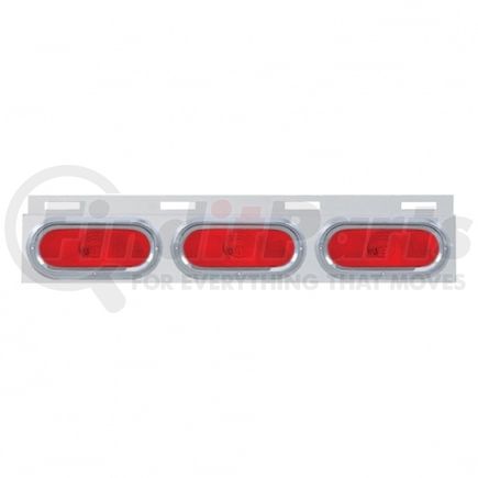 United Pacific 10658 Mud Flap Hanger - Mud Flap Plate, Top, Stainless, with 3 Oval Lights & Visor, Red Lens