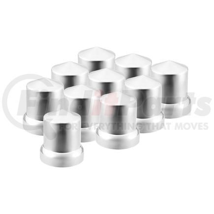United Pacific 10771 Wheel Lug Nut Cover Set - 33mm x 2.25", Chrome, Plastic, Pointed, Push-On Style, with Flange
