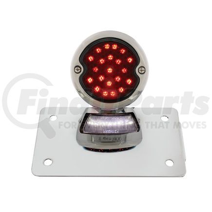 United Pacific 20218 License Plate Bracket - Chrome, Horizontal, Side Mount, with 1933-1936 Ford Style LED Tail Light