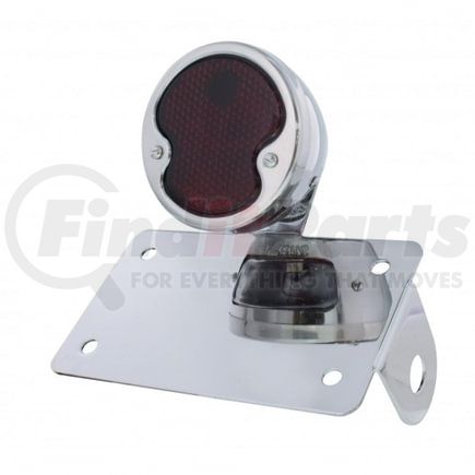 United Pacific 20325 License Plate Bracket - Chrome, Horizontal, Side Mount, with 1932 Ford LED "DUO Lamp" Tail Light & Vintage Glass Lens