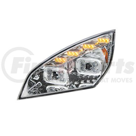 United Pacific 35725 10 LED Chrome Projector Headlight with Sequential Turn / DRL for 2018-2024 Cascadia - Driver Side