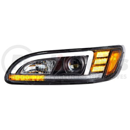 United Pacific 35767 Black Projection Headlight with LED Sequential Turn Signal and DRL for 2005-15 Peterbilt 386 - Driver Side