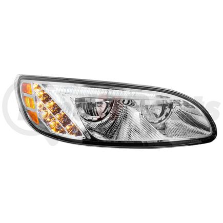 United Pacific 35884 LED Chrome Headlight with Turn Signal for Peterbilt 386 (2005-15), 387 (1999-10) - Passenger Side