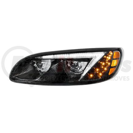 United Pacific 35885 LED Black Headlight with Turn Signal for Peterbilt 386 (2005-15), 387 (1999-10) - Driver Side