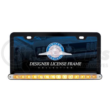 United Pacific 36474 License Plate Frame - Black, with 14 LED 12" Light Bar, Amber LED/Clear Lens