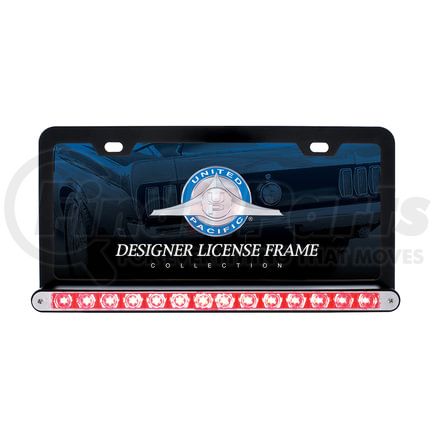 United Pacific 36475 License Plate Frame - Black, with 14 LED 12" Light Bar, Red LED/Clear Lens
