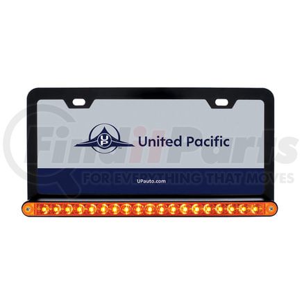 United Pacific 36476 License Plate Frame - Black, with 19 LED 12" Reflector Light Bar, Amber LED/Amber Lens