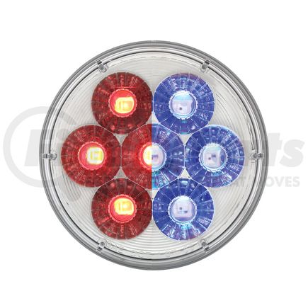 United Pacific 36529 Brake/Tail/Turn Signal Light - 14 LED 4" Double Fury Dual Color, Red & Blue LED/Clear Lens
