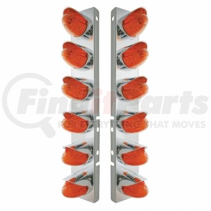 United Pacific 37298 Air Cleaner Light Bar - Front, Stainless Steel, with Bracket, Auxiliary/Cab Light, Amber LED, Dark Amber Lens, with Chrome Bezels and Visors, 19 LED Per Grakon 1000 Style Light, for Peterbilt Trucks