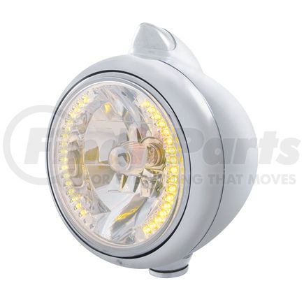 United Pacific 32611 Guide Headlight - 682-C Style, RH/LH, 7", Round, Polished Housing, H4 Bulb, with 34 Bright Amber LED Position Light and Top Mount, Original Style, 5 LED Signal Light, Clear Lens