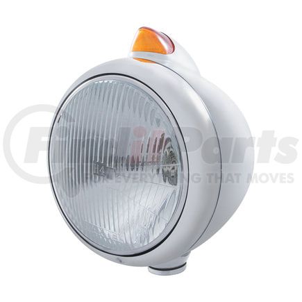 United Pacific 32622 Guide Headlight - 682-C Style, RH/LH, 7", Round, Chrome Housing, H4 Bulb, with Top Mount, Original Style, 5 Amber LED Signal Light, Amber Lens