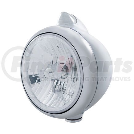 United Pacific 32625 Guide Headlight - 682-C Style, RH/LH, 7", Round, Chrome Housing, Crystal H4 Bulb, with Top Mount Original Style 5 Amber LED Signal Light (Clear Lens)