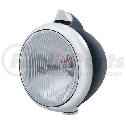 United Pacific 32639 Guide Headlight - 682-C Style, RH/LH, 7", Round, Powdercoated Black Housing, H4 Bulb, with Top Mount, Original Style, 5 Amber LED Signal Light, Clear Lens