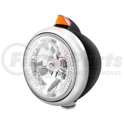 United Pacific 32644 Guide Headlight - 682-C Style, RH/LH, 7", Round, Powdercoated Black Housing, H4 Bulb, with 34 Bright White LED Position Light and Top Mount, Original Style, 5 LED Signal Light, Amber Lens