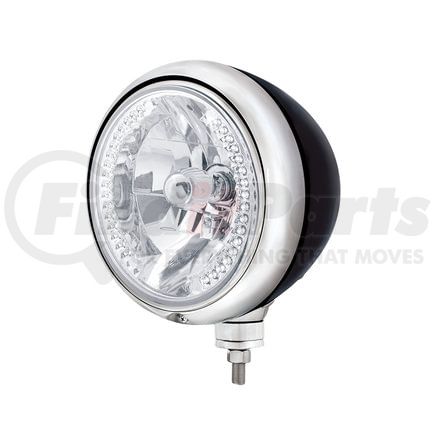 United Pacific 32654 Guide Headlight - 682-C Style, RH/LH, 7", Round, Powdercoated Black Housing, H4 Bulb, with 34 Bright White LED Position Light