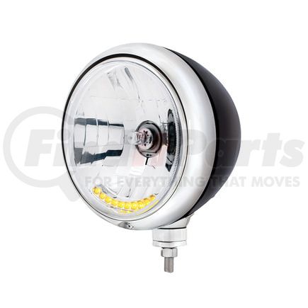 United Pacific 32655 Guide Headlight - 682-C Style, RH/LH, 7", Round, Powdercoated Black Housing, H4 Bulb, with 10 Amber LED Dual Mode Light
