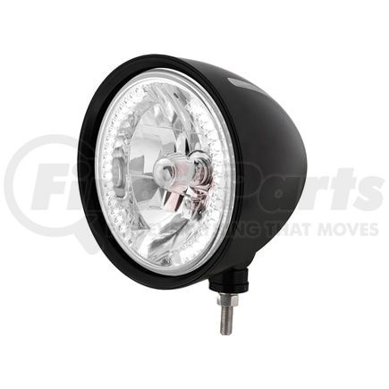 United Pacific 32668 Headlight - Billet Style, Groove, RH/LH, 7", Round, Powdercoated Black Housing, H4 Bulb, with 34 Bright White LED Position Light
