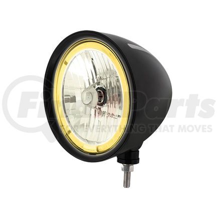 United Pacific 32669 Headlight - Billet Style, Groove, RH/LH, 7", Round, Powdercoated Black Housing, 9007 Bulb, with Amber LED Halo Rim