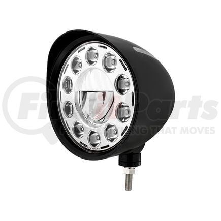 United Pacific 32689 Headlight - Billet Style, Groove, 11 LED, RH/LH, 7", Round, Powdercoated Black Housing, with Visor, 1 High Power LED, 10 Outer LED, with Chrome Housing