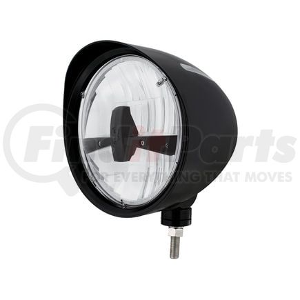 United Pacific 32690 Headlight - Billet Style, Groove, 5 LED, RH/LH, 7", Round, Powdercoated Black Housing, with Visor, with Black Accent Center Bar