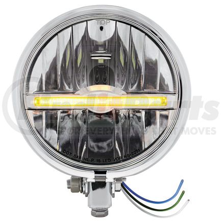 United Pacific 32795 Headlight - Chrome, Steel, 5-3/4" Round, for Motorcycle, 9 LED Bulb with Amber LED Light Bar, Bottom Mount, LH or RH