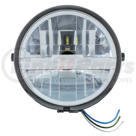 United Pacific 32806 Headlight - Black, Steel, 5-3/4" Round, for Motorcycle, 8 LED Bulb with Silver Bar, High/Low Beam, Side Mount, LH or RH