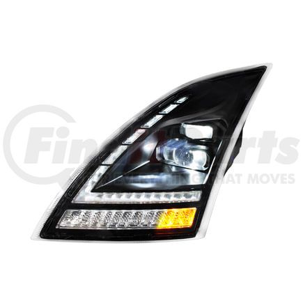 United Pacific 32938 Blackout Full LED Headlight with Switchable Sequential Turn Signal for 2018-2024 Volvo VNL - Driver Side