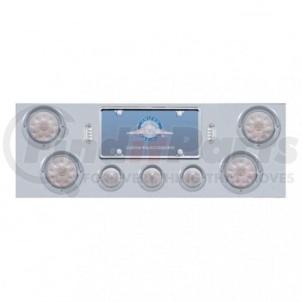 United Pacific 34503 Tail Light Panel - Stainless Steel, Rear Center, with 4X10 LED 4" Light & 3X13 LED 2.5" Beehive Light & Visor, Red LED/Clear Lens
