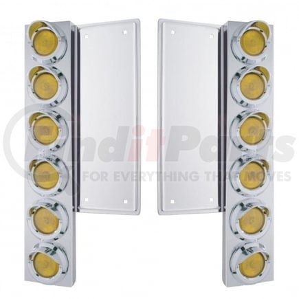 United Pacific 34586 Air Cleaner Light Bar - Front, Stainless Steel, with Bracket, Incandescent, Clearance/Marker Light, Amber Lens, Flat Style, with Chrome Light Bezels and Visors, for Freightliner