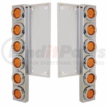 United Pacific 34677 Air Cleaner Light Bar - Front, Stainless Steel, with Bracket, Reflector/Clearance/Marker Light, Amber LED and Lens, with Chrome Bezels, 9 LED Per Light, for Freightliner