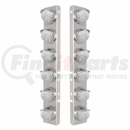 United Pacific 39841 Air Cleaner Light Bar - Front, Stainless Steel, with Bracket, Reflector Maze Cab Light, Amber LED, Clear Lens, with SS Bezels and Visors, 17 LED Per Light, for Peterbilt Trucks