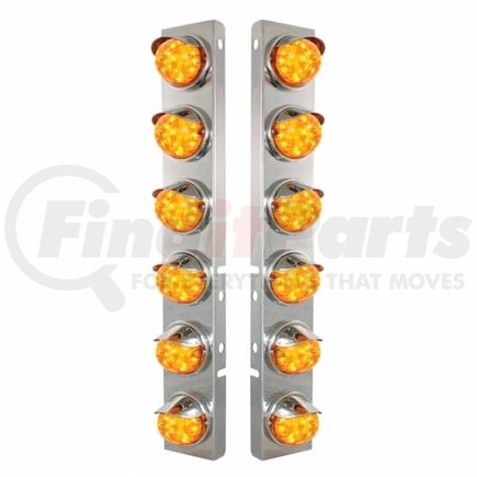 United Pacific 39848 Air Cleaner Light Bar - Front, Stainless Steel, with Bracket, Cab Light, Amber LED and Lens, Dual Function, with SS Bezels and Visors, 17 LED Per Light, for Peterbilt Trucks