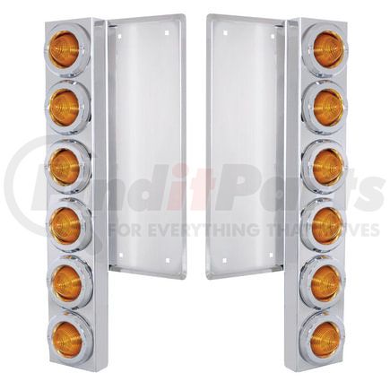 United Pacific 37323 Air Cleaner Light Box Panel - Stainless Steel, 12 Cutouts, 9 Amber LED/Lens, Beehive Lights, for Freightliner, with Bezel