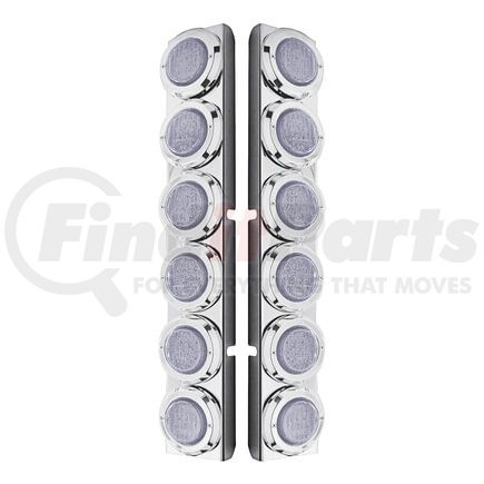 United Pacific 37344 Air Cleaner Light Box Panel - Stainless Steel, 12 Cutouts, 2" Lights, Red LED/Clear Lens, with Bezel
