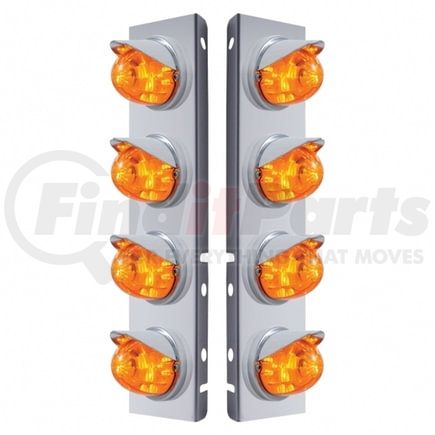 United Pacific 37378 Air Cleaner Light Box Panel - Stainless Steel, 8 Cutouts, 17 Amber LED/Lens, Watermelon Lights, Plastic Bezel with Visor