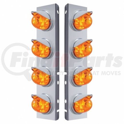 United Pacific 37380 Air Cleaner Light Bar - Front, Stainless Steel, with Bracket, Clearance/Marker Light, Amber LED and Lens, Dual Function, with Chrome Bezels and Visors, 17 LED Per Light, for Peterbilt Trucks