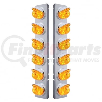 United Pacific 37392 Air Cleaner Light Bar - Front, Stainless Steel, with Bracket, Cab Light, Amber LED and Lens, Dual Function, with Chrome Bezels and Visors, 17 LED Per Light, for Peterbilt Trucks