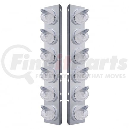 United Pacific 37393 Air Cleaner Light Bar - Front, Stainless Steel, with Bracket, Cab Light, Amber LED, Clear Lens, Dual Function, with Chrome Bezels and Visors, 17 LED Per Light, for Peterbilt Trucks