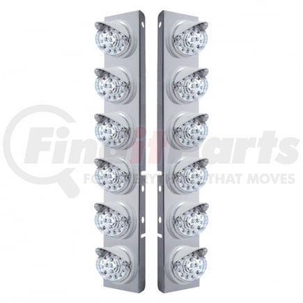 United Pacific 37389 Air Cleaner Light Bar - Front, Stainless Steel, with Bracket, Reflector Cab Light, Amber LED, Clear Lens, Dual Function, with Chrome Bezels and Visors, 17 LED Per Light, for Peterbilt Trucks