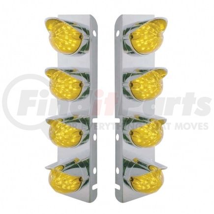United Pacific 37466 Air Cleaner Light Box Panel - Stainless Steel, 8 Cutouts, Amber LED/Lens, Bullet Style Lights, with Visor