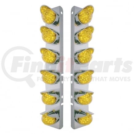 United Pacific 37462 Air Cleaner Light Box Panel - Stainless Steel, 12 Cutouts, Amber LED/Lens, Bullet Style Lights, with Visor