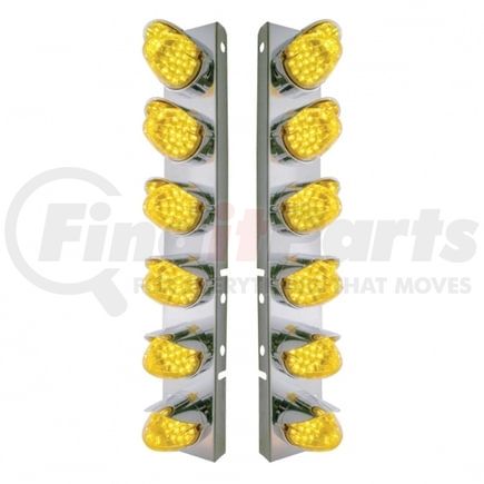 United Pacific 37703 Air Cleaner Light Bar - Front, Stainless Steel, with Bracket, Reflector Cab Light, Amber LED and Lens, with Chrome Bezels and Visors, 19 LED Per Grakon 1000 Style Light, for Peterbilt Trucks