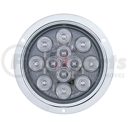 United Pacific 38649 Brake / Tail / Turn Signal Light - 4" Round Flange Mount Light, 12 LED, Red LED/Clear Lens