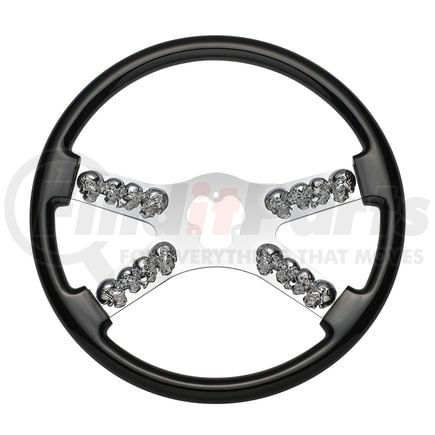 United Pacific 88177 Steering Wheel - 18", Chrome, with Skull Accent, Black