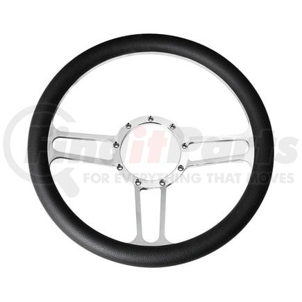 United Pacific 88296 Competition Series Steering Wheel - 14", 3 Chrome Spokes, Leather Grip