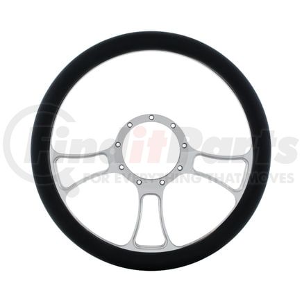 United Pacific 88302 Steering Wheel - 14", Chrome, Aluminum, Blade Style, with Black Engineered Leather Grip