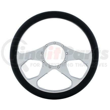United Pacific 88301 Steering Wheel - 14", Chrome, Aluminum, 3 Spoke Style, with Black Engineered Leather Grip