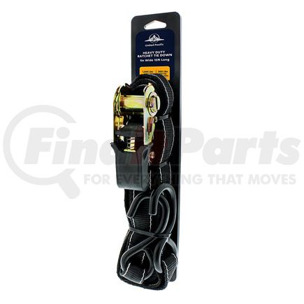 United Pacific 90809 Ratchet Tie Down - 1" X 15', with Zinc-Plated S Hook, Heavy Duty, with Rubberized Cover Handle