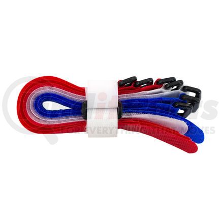 United Pacific 98027 Fastener Assortment - 8" Red/White/Blue Hook and Loop Velcro Strip Tie, with Buckle