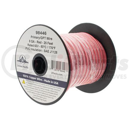 United Pacific 98446 Primary Wire - 25 Foot, Red, Rated 80 C, 8 AWG